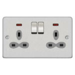 Metal Slimline 2G 13A Switched Socket with Neon-SP