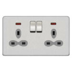 Metal Slimline 2G 13A Switched Socket with Neon-DP