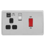Screwless Curve Slimline 45A D.P. Switch   13A Switched Socket with Dual USB Charger (2.4A)