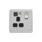 Screwless Curve Profile 1G 13A Switched Socket-SP with 2.4A Dual USB Charger