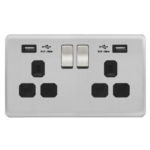 Screwless Curve Profile 2G 13A Switched Socket-DP with 2.4A Dual USB Charger