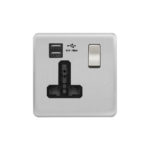 Screwless Curve Profile 1G Universal Switched Socket - SP with 2.4A Dual USB Charger