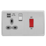 Screwless Curve Slimline 45A D.P. Switch   13A Switched Socket with Dual USB Charger (2.4A)