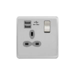 Screwless Curve Slimline 1G 13A Switched Socket-SP with 2.4A Dual USB Charger