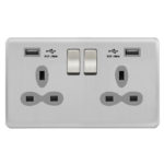 Screwless Curve Slimline 2G 13A Switched Socket-SP with 2.4A Dual USB Charger