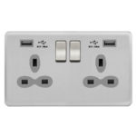 Screwless Curve Slimline 2G 13A Switched Socket-DP with 2.4A Dual USB Charger