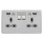 Screwless Curve Slimline 2G 13A Switched Socket-DP with 2.4A Dual USB Charger and Charging indicator