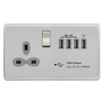 Screwless Curve Slimline 1G 13A Switched Socket - SP with 5.1A Quad USB Charger