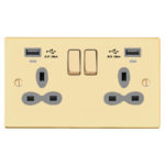 Victorian Slimline 2G 13A Switched Socket-DP with USB Charger(2.4A) and Charging indicator