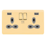 Screwless Curve Slimline  Profile 2G 13A Switched Socket-SP with 4A Dual USB Charger
(Type-A/A)