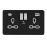 Screwless Flat Profile 2G 13A Switched Socket-DP with 4A Dual USB Charger
(Type-A/C)