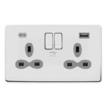 Screwless Flat Profile 2G 13A Switched Socket-SP with 4A Dual USB Charger
(Type-A/C)