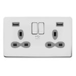 Screwless Flat Profile 2G 13A Switched Socket-DP with 4A Dual USB Charger
(Type-A/A)