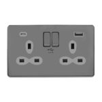 Screwless Flat Profile 2G 13A Switched Socket-SP with 4A Dual USB Charger
(Type-A/C)