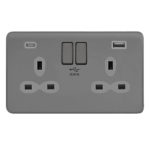 Screwless Curve Slimline Profile 2G 13A Switched Socket-SP with 4A Dual USB Charger
(Type-A/C)