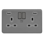 Screwless Curve Slimline Profile 2G 13A Switched Socket-DP with 4A Dual USB Charger
(Type-A/A)