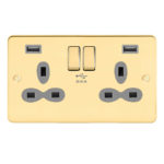 Metal Slimline 2G 13A Switched Socket-DP with 4A Dual USB Charger
(Type-A/A)