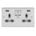 Metal Slimline 2G 13A Switched Socket-SP with 4A Dual USB Charger
(Type-A/A)