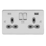 Metal Slimline 2G 13A Switched Socket-DP with 4A Dual USB Charger
(Type-A/C)