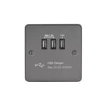 Metal Flat Profile 4.1A USB Socket Outlet - with 4.1A Triple USB Charger
