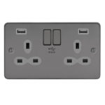 Metal Slimline 2G 13A Switched Socket-SP with 4A Dual USB Charger
(Type-A/A)