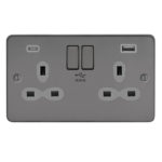 Metal Slimline 2G 13A Switched Socket-SP with 4A Dual USB Charger
(Type-A/C)