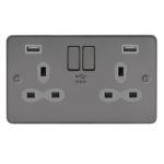 Metal Slimline 2G 13A Switched Socket-DP with 4A Dual USB Charger
(Type-A/A)