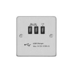 Metal Flat Profile 4.1A USB Socket Outlet - with 4.1A Triple USB Charger