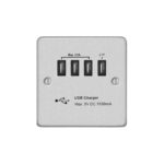 Metal Flat Profile 5.1A USB Socket Outlet - with 5.1A Quad USB Charger