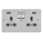 Metal Slimline 2G 13A Switched Socket-DP with 4A Dual USB Charger
(Type-A/A)