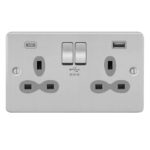 Metal Slimline 2G 13A Switched Socket-DP with 4A Dual USB Charger
(Type-A/C)