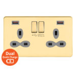 Screwless Flat Profile 2G 13A Switched Socket-SP with 4A Dual USB Charger ( Type A/A)