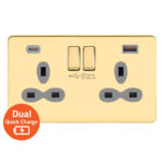 Screwless Flat Profile 2G 13A Switched Socket-SP with 4A Dual USB Charger ( Type A/C)