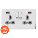 Screwless Flat Profile 2G 13A Switched Socket-SP with 4A Dual USB Charger ( Type A/A)