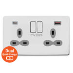 Screwless Flat Profile 2G 13A Switched Socket-SP with 4A Dual USB Charger ( Type A/C)