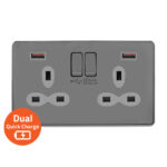 Screwless Flat Profile 2G 13A Switched Socket-SP with 4A Dual USB Charger ( Type A/A)