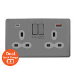 Screwless Flat Profile 2G 13A Switched Socket-SP with 4A Dual USB Charger ( Type A/C)