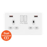 Screwless Flat Profile 2G 13A Switched Socket-SP with 4A Dual USB Charger ( Type A/A)