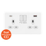 Screwless Flat Profile 2G 13A Switched Socket-SP with 4A Dual USB Charger ( Type A/C)
