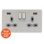 Screwless Flat Profile 2G 13A Switched Socket-SP with 4A Dual USB Charger ( Type A/A)