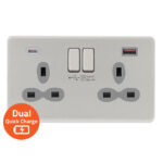 Screwless Flat Profile 2G 13A Switched Socket-SP with 4A Dual USB Charger ( Type A/C)