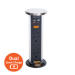 POP-UP SOCKET with BS Socket and Dual USB Quick Charger - Satin nickel