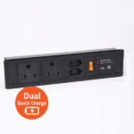 Recessed Mount Panel Power Station with SA Socket and Dual USB Quick Charger / Black / Type- A+C