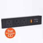 Recessed Mount Panel Power Station with BS Socket and Dual USB Quick Charger / Black / Type- A+C