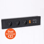 Recessed Mount Panel Power Station with FR Socket and Dual USB Quick Charger / Black / Type- A+C