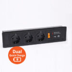 Recessed Mount Panel Power Station with GS Socket and Dual USB Quick Charger / Black / Type- A+C