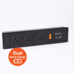 Recessed Mount Panel Power Station with UL Socket and Dual USB Quick Charger / Black / Type- A+C
