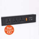 Recessed Mount Panel Power Station with UNI Socket and Dual USB Quick Charger / Black / Type- A+C