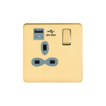 Screwless Flat Profile 1G 13A Switched Socket-SP with 2.4A Dual USB Charger(USB-A/C)