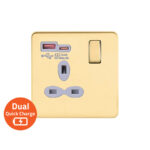 Screwless Flat Profile 1G 13A Switched Socket-SP with 4A Dual USB Quick Charger (USB-A/C)